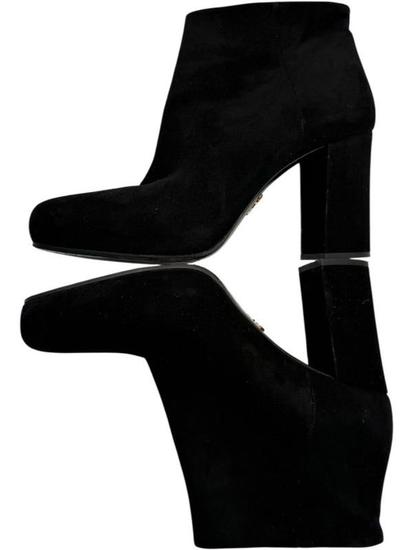 Prada Black Suede Block Heel Booties – Size 39