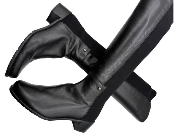 Stuart Weitzman Black Leather & Stretch Fabric 50/50 Knee-High Riding Boots – Size 8M