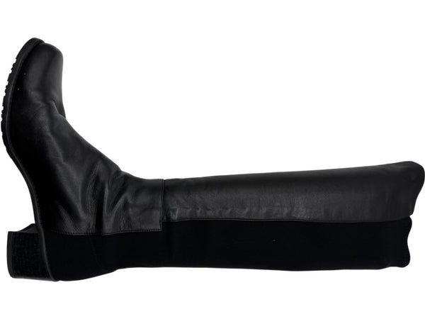 Stuart Weitzman Black Leather & Stretch Fabric 50/50 Knee-High Riding Boots – Size 8M