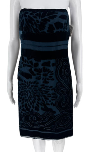 Bill Blass Strapless Blue Velvet Burnout Dress – Size 8