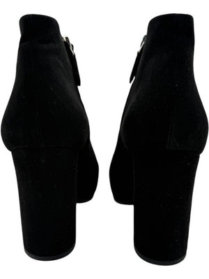 Prada Black Suede Block Heel Booties – Size 39