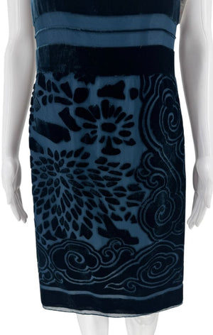 Bill Blass Strapless Blue Velvet Burnout Dress – Size 8