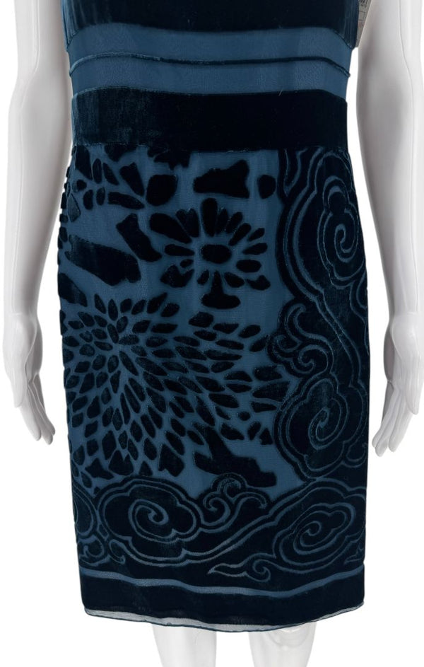 Bill Blass Strapless Blue Velvet Burnout Dress – Size 8