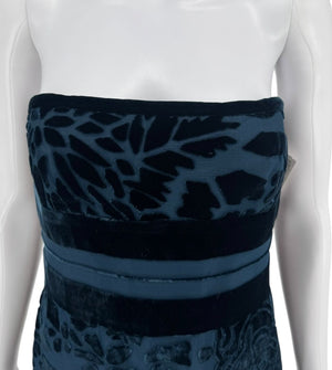 Bill Blass Strapless Blue Velvet Burnout Dress – Size 8