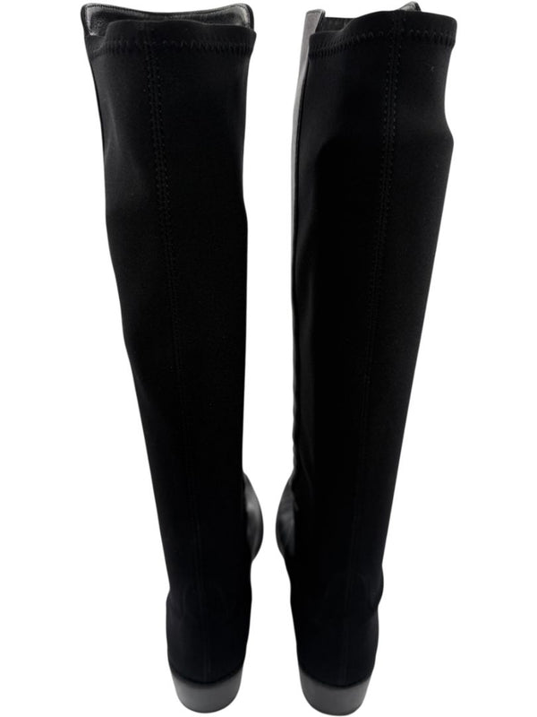 Stuart Weitzman Black Leather & Stretch Fabric 50/50 Knee-High Riding Boots – Size 8M