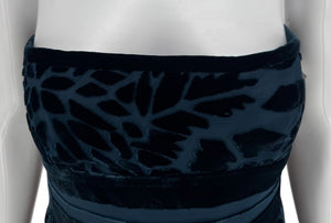 Bill Blass Strapless Blue Velvet Burnout Dress – Size 8