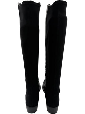 Stuart Weitzman Black Leather & Stretch Fabric 50/50 Knee-High Riding Boots – Size 8M