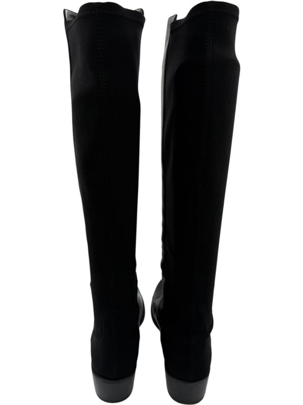 Stuart Weitzman Black Leather & Stretch Fabric 50/50 Knee-High Riding Boots – Size 8M