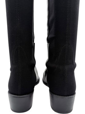 Stuart Weitzman Black Leather & Stretch Fabric 50/50 Knee-High Riding Boots – Size 8M