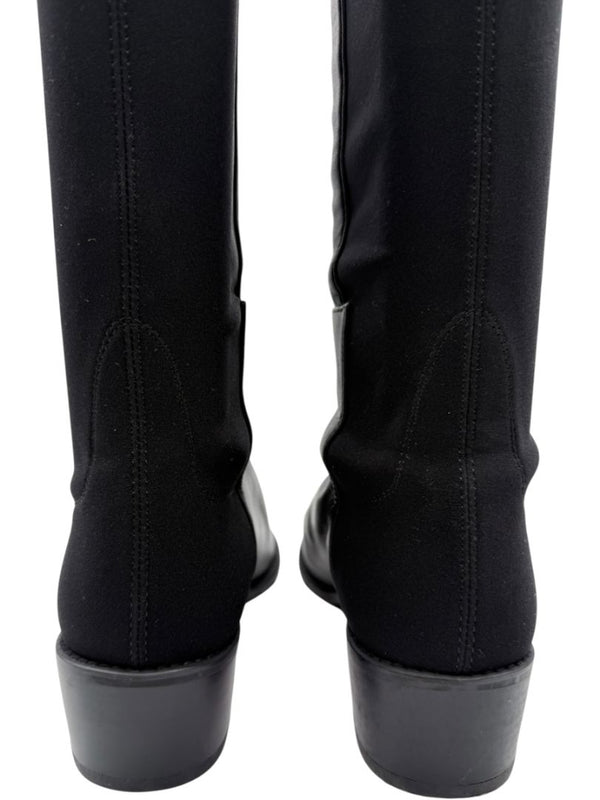 Stuart Weitzman Black Leather & Stretch Fabric 50/50 Knee-High Riding Boots – Size 8M