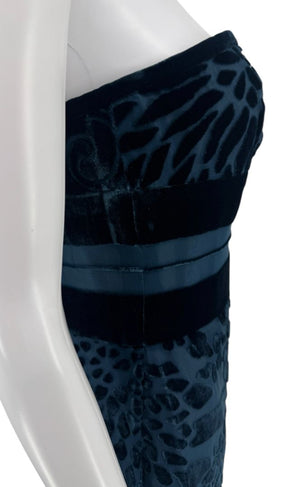 Bill Blass Strapless Blue Velvet Burnout Dress – Size 8