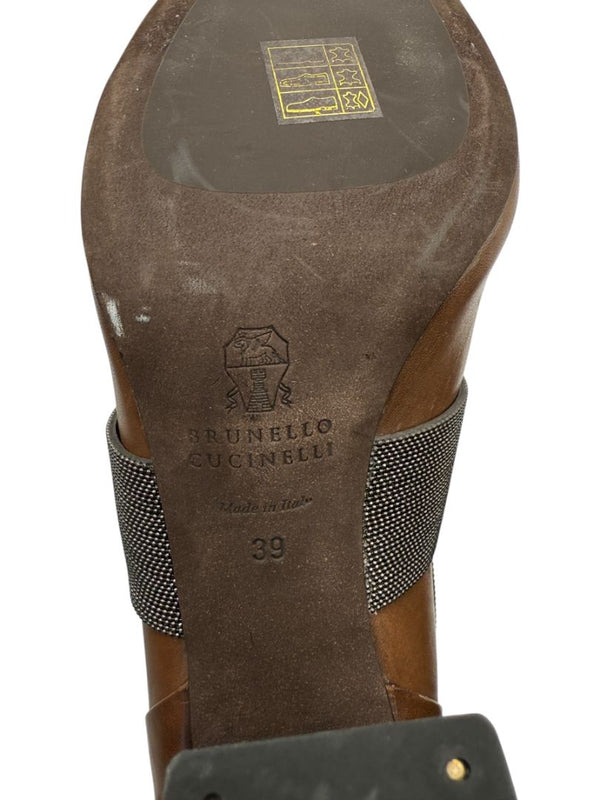 Brunello Cucinelli Brown Leather Ankle Boots with Criss-Cross Monili Straps – Size 39