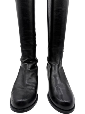 Stuart Weitzman Black Leather & Stretch Fabric 50/50 Knee-High Riding Boots – Size 8M