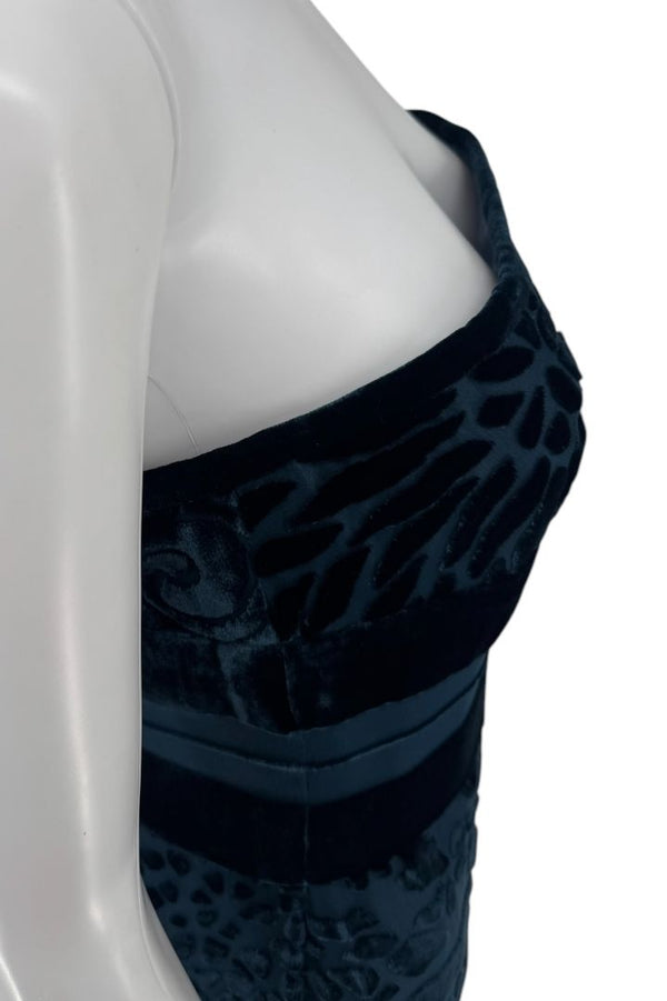 Bill Blass Strapless Blue Velvet Burnout Dress – Size 8
