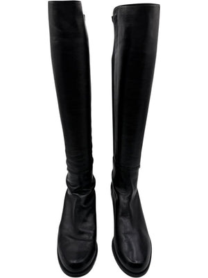 Stuart Weitzman Black Leather & Stretch Fabric 50/50 Knee-High Riding Boots – Size 8M