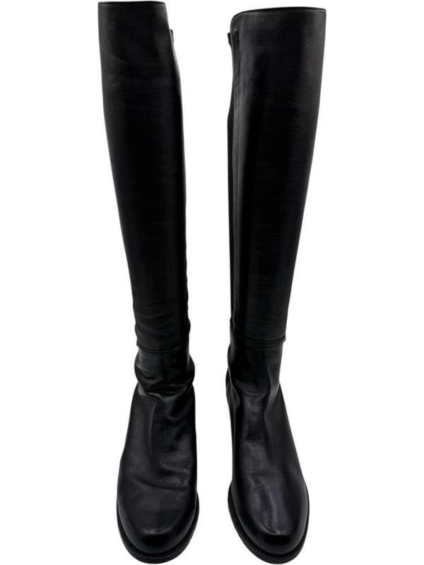 Stuart Weitzman Black Leather & Stretch Fabric 50/50 Knee-High Riding Boots – Size 8M