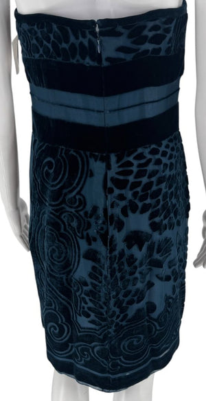Bill Blass Strapless Blue Velvet Burnout Dress – Size 8