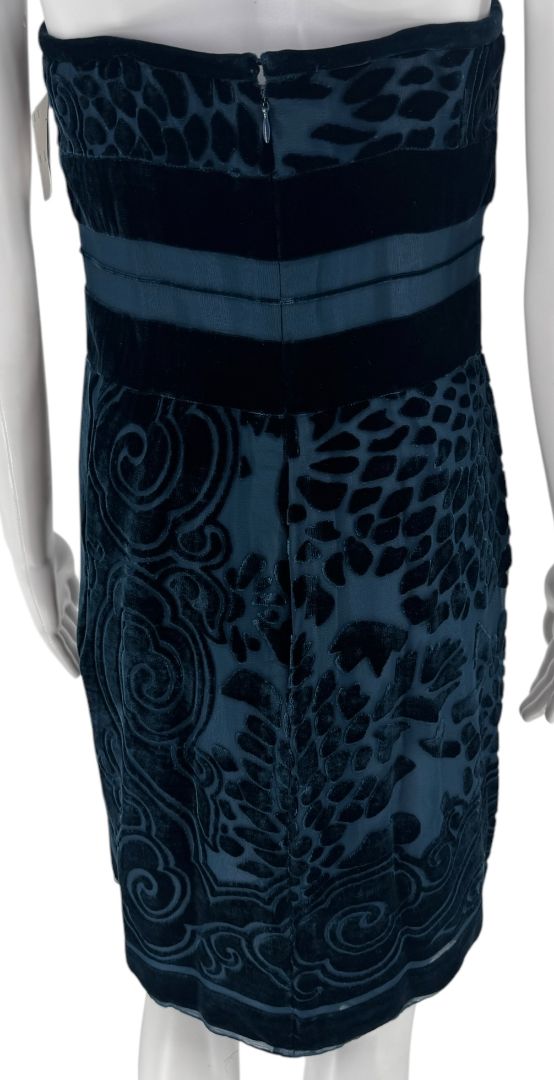Bill Blass Strapless Blue Velvet Burnout Dress – Size 8