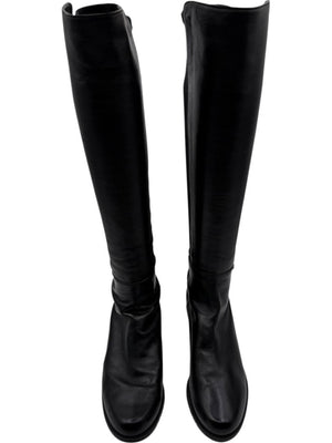 Stuart Weitzman Black Leather & Stretch Fabric 50/50 Knee-High Riding Boots – Size 8M