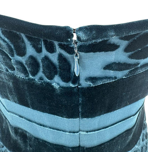 Bill Blass Strapless Blue Velvet Burnout Dress – Size 8