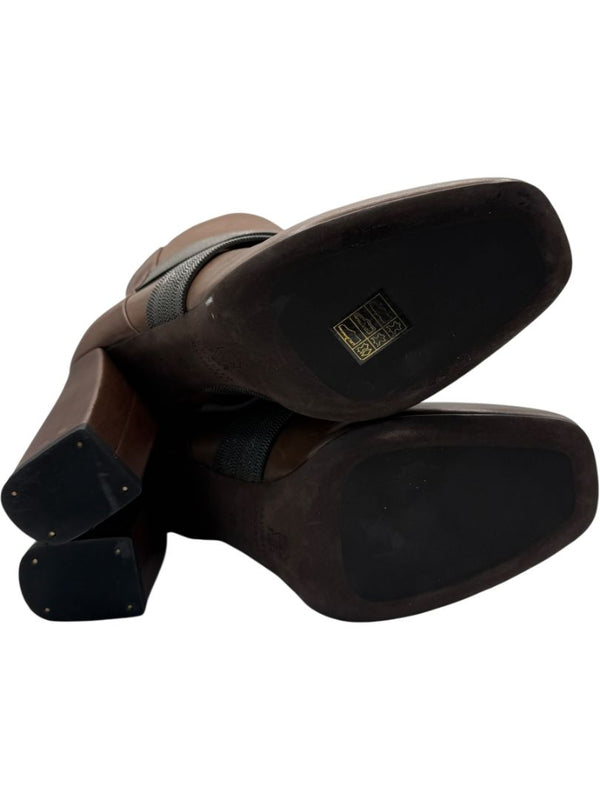 Brunello Cucinelli Brown Leather Ankle Boots with Criss-Cross Monili Straps – Size 39