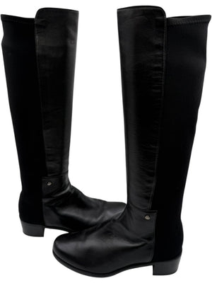 Stuart Weitzman Black Leather & Stretch Fabric 50/50 Knee-High Riding Boots – Size 8M