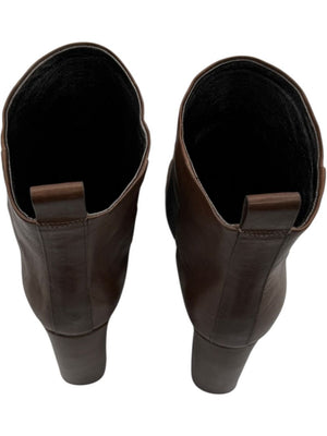 Brunello Cucinelli Brown Leather Ankle Boots with Criss-Cross Monili Straps – Size 39