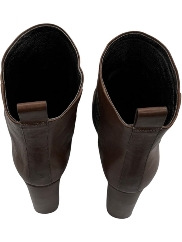 Brunello Cucinelli Brown Leather Ankle Boots with Criss-Cross Monili Straps – Size 39