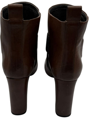 Brunello Cucinelli Brown Leather Ankle Boots with Criss-Cross Monili Straps – Size 39