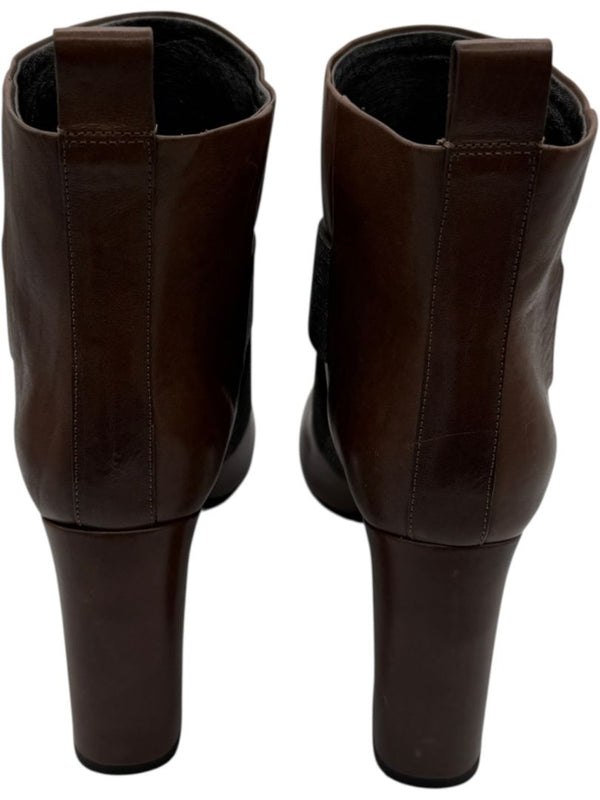 Brunello Cucinelli Brown Leather Ankle Boots with Criss-Cross Monili Straps – Size 39
