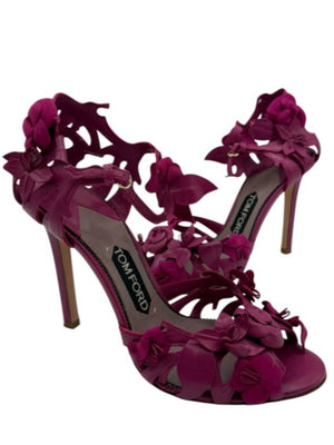 Tom Ford Magenta Floral Cutout Leather Sandals – Size 37 – Very Good Preowned Condition
