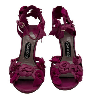Tom Ford Magenta Floral Cutout Leather Sandals – Size 37 – Very Good Preowned Condition