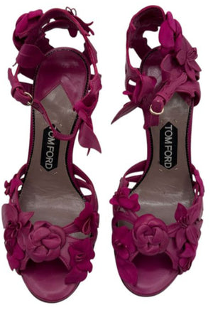 Tom Ford Magenta Floral Cutout Leather Sandals – Size 37 – Very Good Preowned Condition