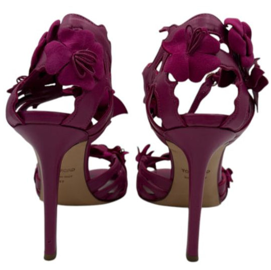 Tom Ford Magenta Floral Cutout Leather Sandals – Size 37 – Very Good Preowned Condition