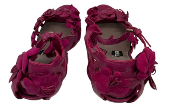 Tom Ford Magenta Floral Cutout Leather Sandals – Size 37 – Very Good Preowned Condition
