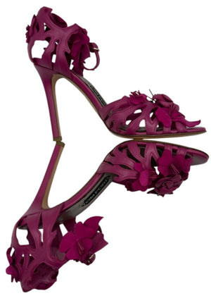 Tom Ford Magenta Floral Cutout Leather Sandals – Size 37 – Very Good Preowned Condition