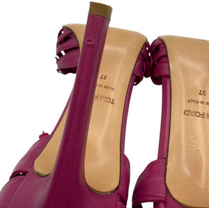 Tom Ford Magenta Floral Cutout Leather Sandals – Size 37 – Very Good Preowned Condition