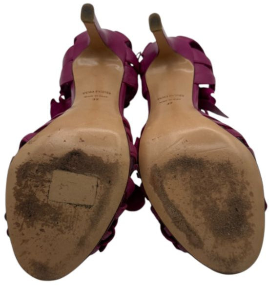 Tom Ford Magenta Floral Cutout Leather Sandals – Size 37 – Very Good Preowned Condition