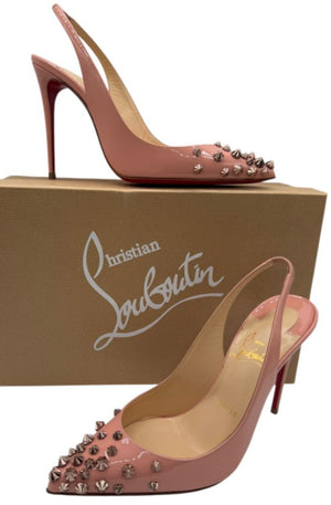 Christian Louboutin Blush Pink Patent Drama 70 Slingback Studded Heel - Sz 6.5