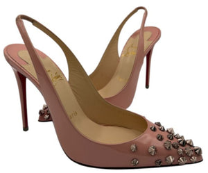 Christian Louboutin Blush Pink Patent Drama 70 Slingback Studded Heel - Sz 6.5