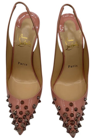 Christian Louboutin Blush Pink Patent Drama 70 Slingback Studded Heel - Sz 6.5