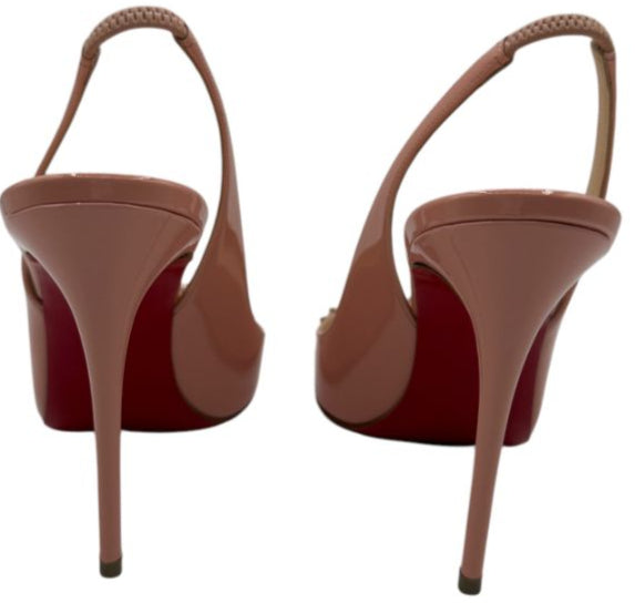 Christian Louboutin Blush Pink Patent Drama 70 Slingback Studded Heel - Sz 6.5