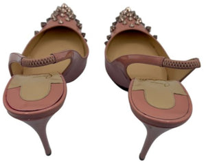 Christian Louboutin Blush Pink Patent Drama 70 Slingback Studded Heel - Sz 6.5
