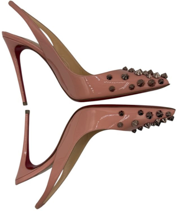 Christian Louboutin Blush Pink Patent Drama 70 Slingback Studded Heel - Sz 6.5