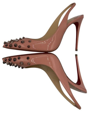 Christian Louboutin Blush Pink Patent Drama 70 Slingback Studded Heel - Sz 6.5