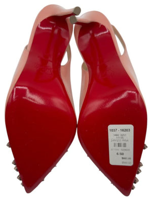 Christian Louboutin Blush Pink Patent Drama 70 Slingback Studded Heel - Sz 6.5