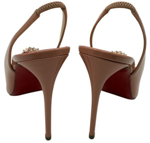 Christian Louboutin Blush Pink Patent Drama 70 Slingback Studded Heel - Sz 6.5