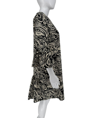 La DoubleJ Black & Ivory Printed Cotton 24/7 Dress – Size L- NWT