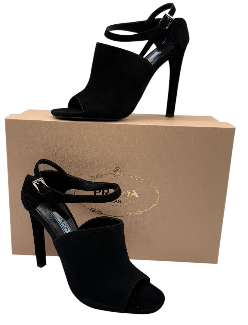 Prada Open-Toe Suede Heeled Sandals – Size 37 – Brand New in Box