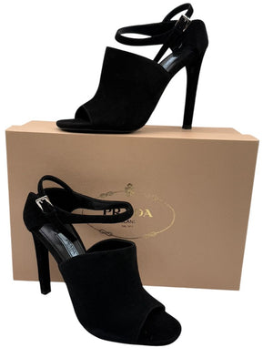 Prada Open-Toe Suede Heeled Sandals – Size 37 – Brand New in Box